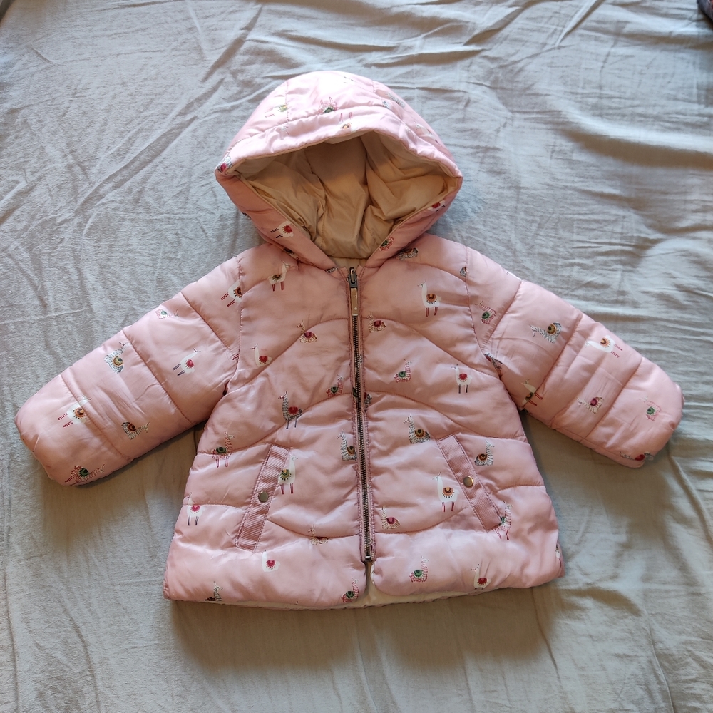 Zara Kids reversible llama puffer jacket, 2-3 years